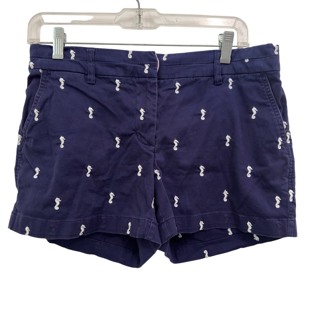 British Khaki Shorts 6 Navy Seahorse Embroidered Critter Chino Nautical Preppy